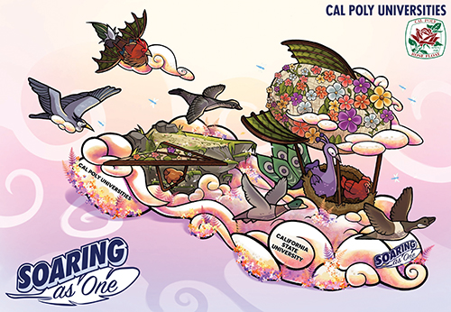 Giant Birds Soar Together in Cal Poly Universities Rose Float Design